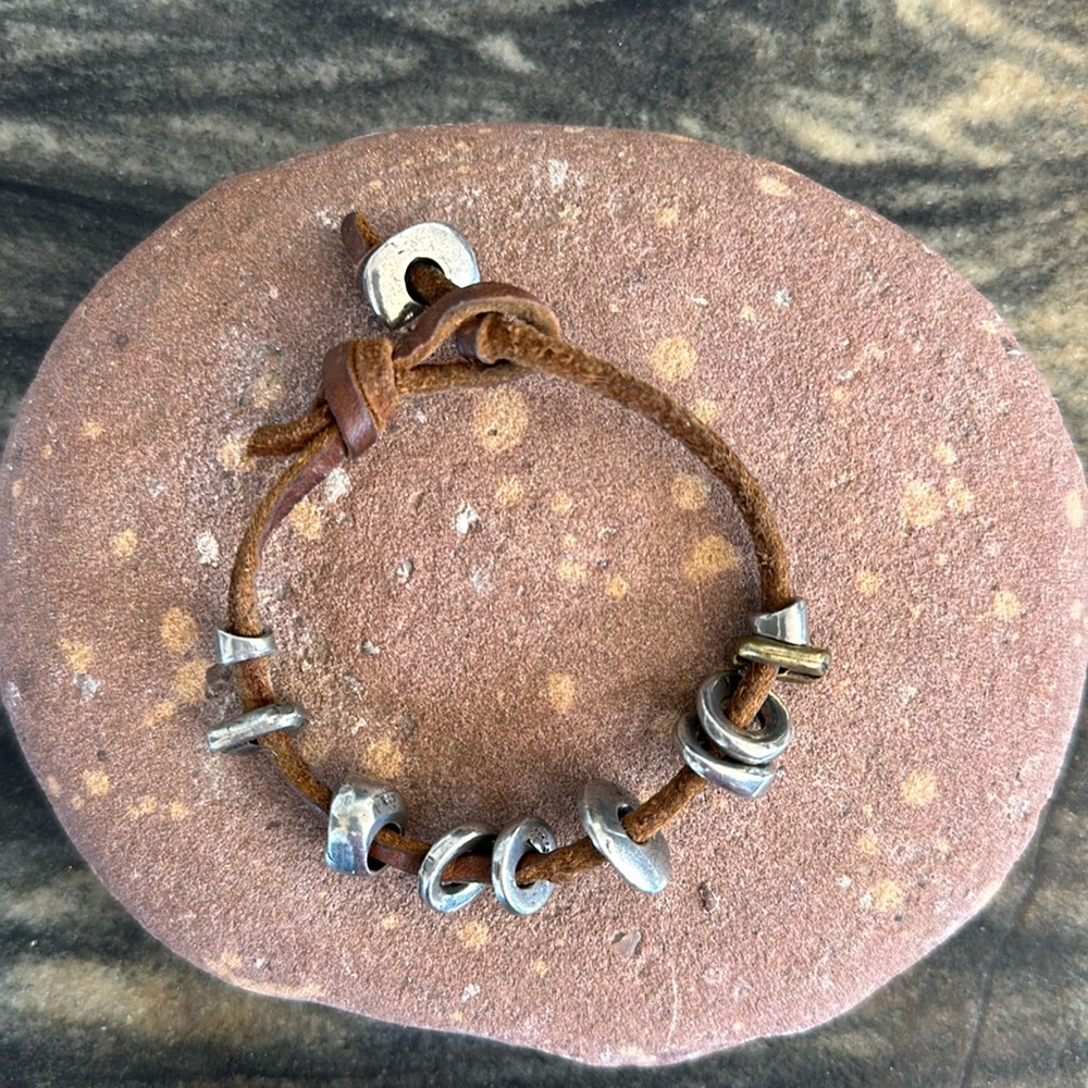 Rustic Brown Leather Bracelet with Silver Accents